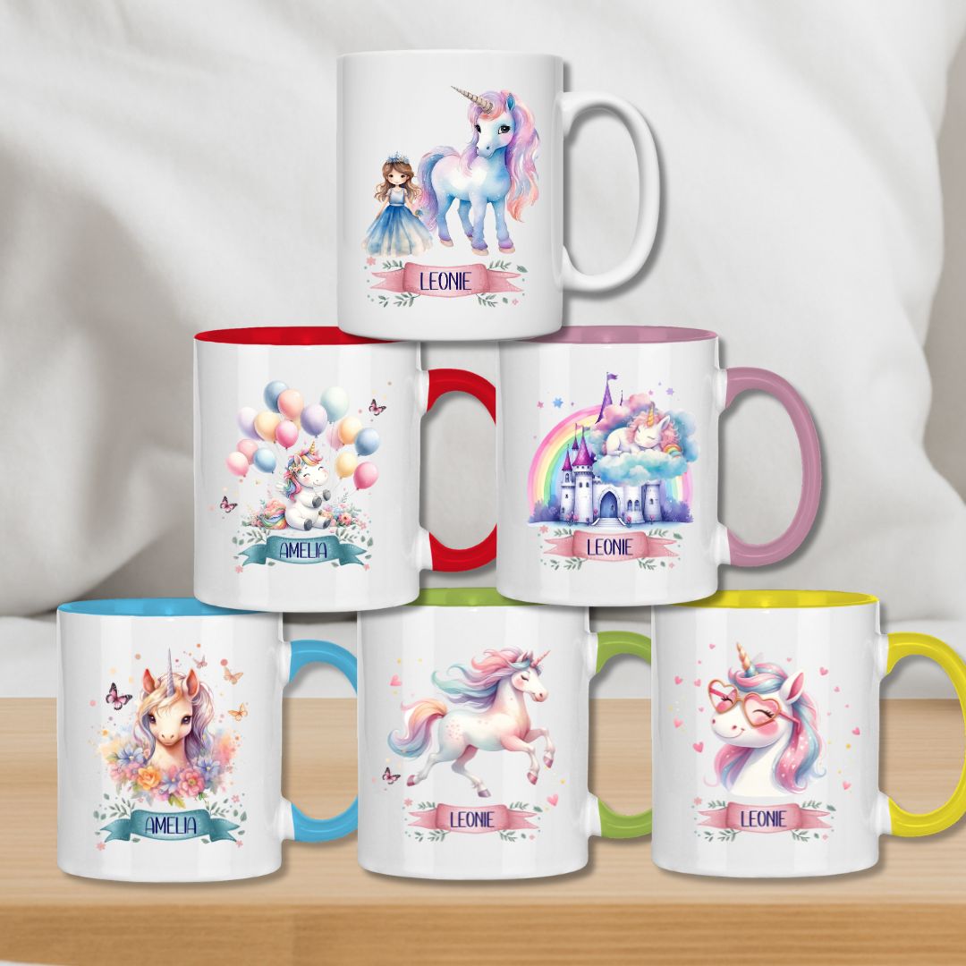 Kindertasse Einhorn mit Namen – Personalisierte Tasse für Mädchen – wolga-kreativ