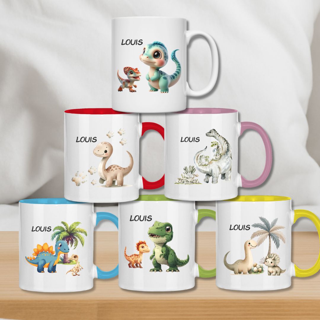 Kindertasse Dinosaurier mit Namen – Personalisierte Tasse für Kinder – wolga-kreativ