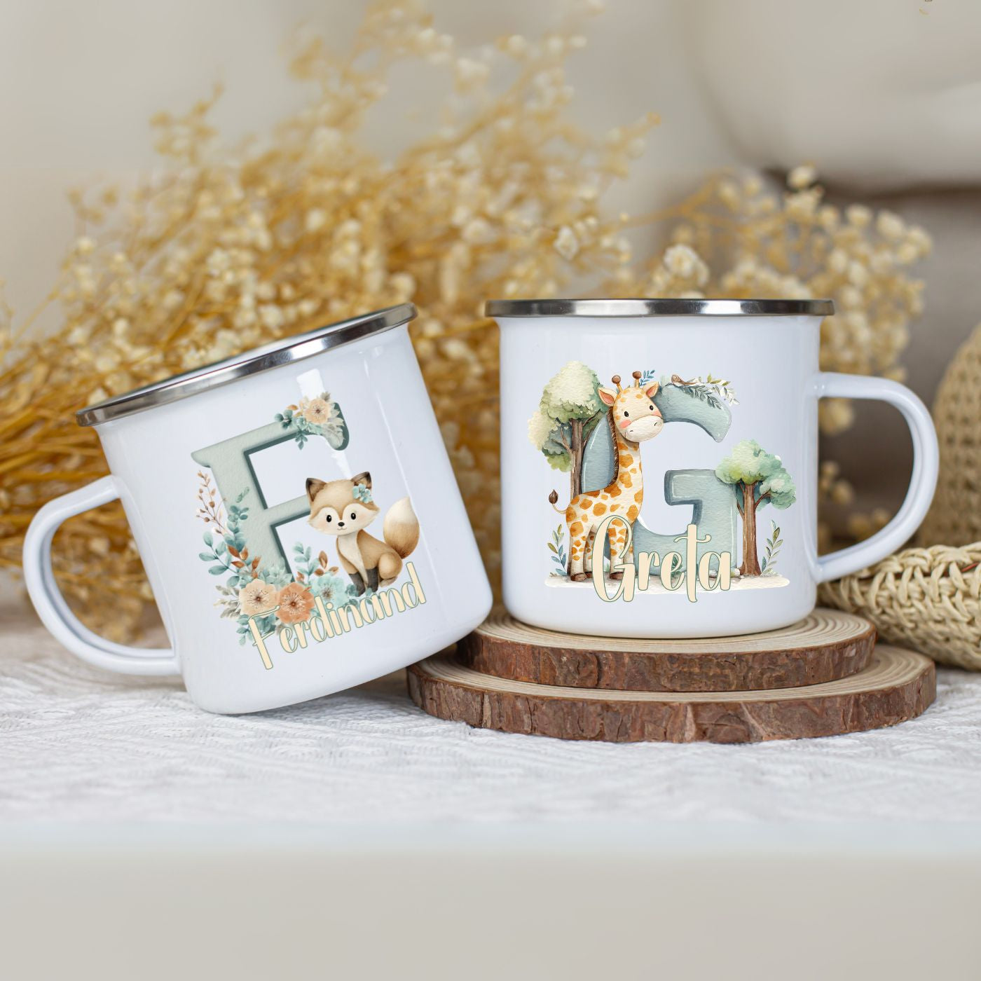 Personalisierte Emaille Tasse mit Namen Tiere Motiv Geschenkidee – wolga-kreativ
