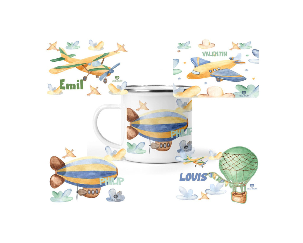 Emaille Tasse Lufttransport mit Name - wolga-kreativ