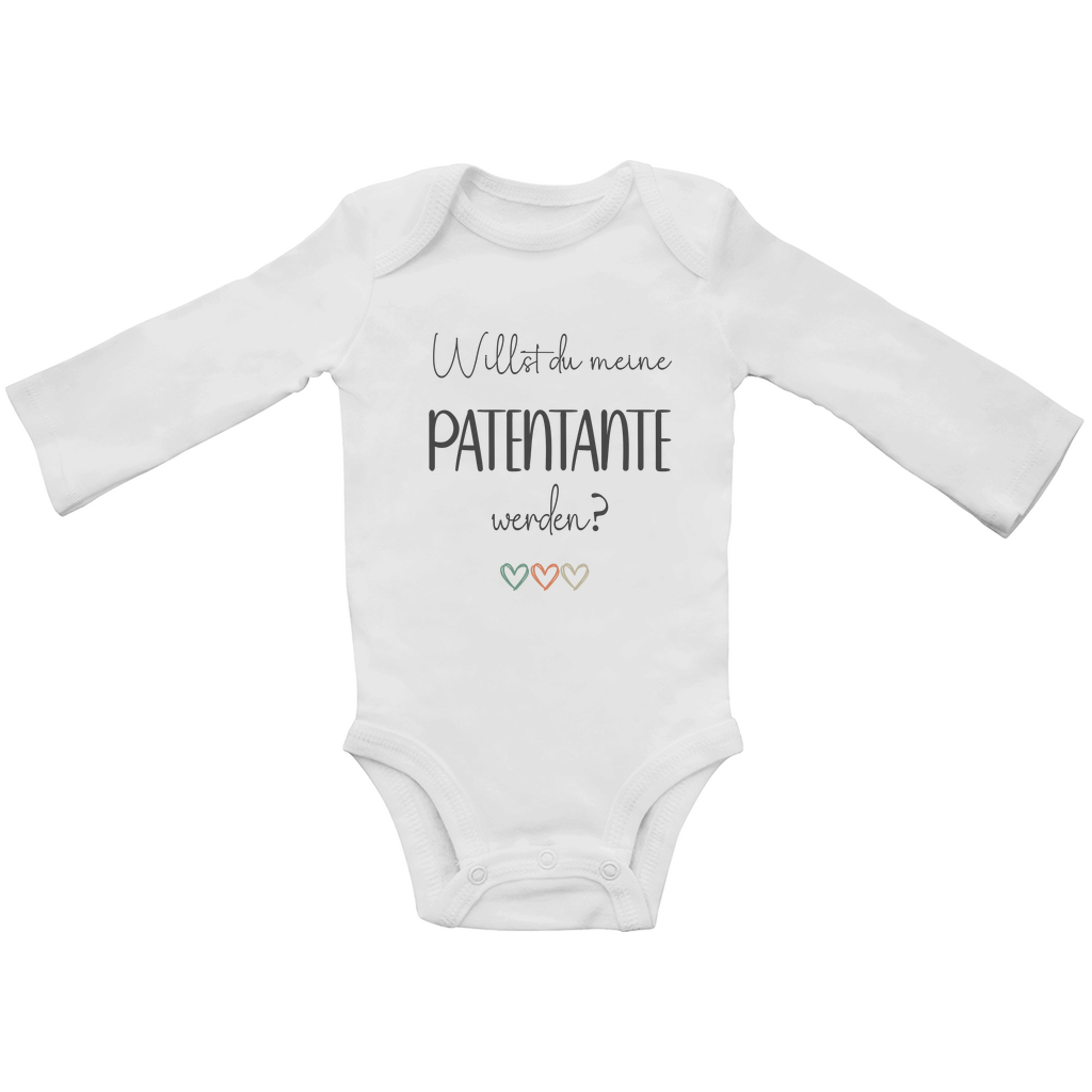 Baby Body Langarm Willst du meine Patentante werden – Geschenk Taufe