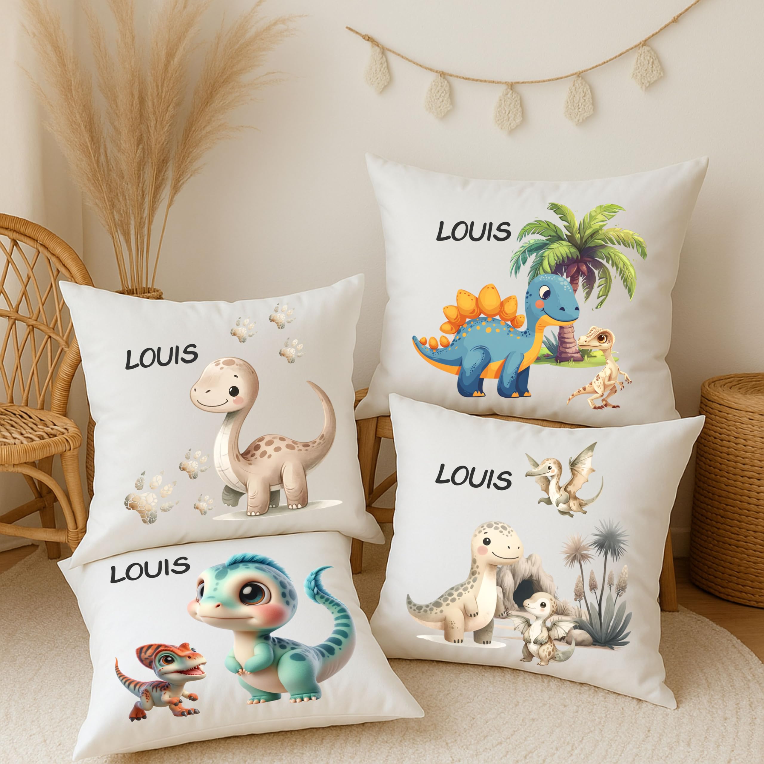 Personalisiertes Dinosaurier-Kissen mit Namen – Dino-Kuschelkissen