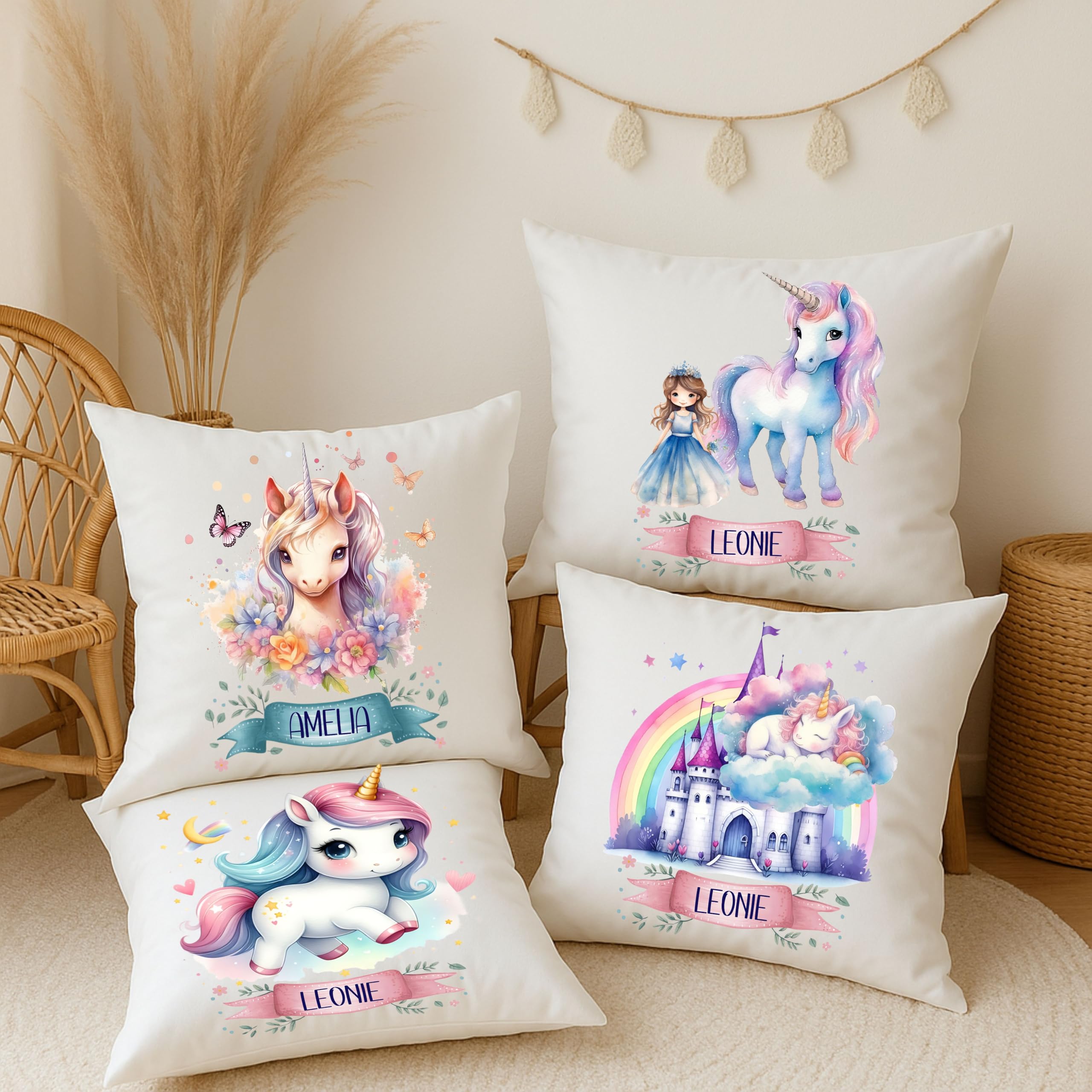 Einhorn Kissen mit Namen – personalisiertes Kuschelkissen