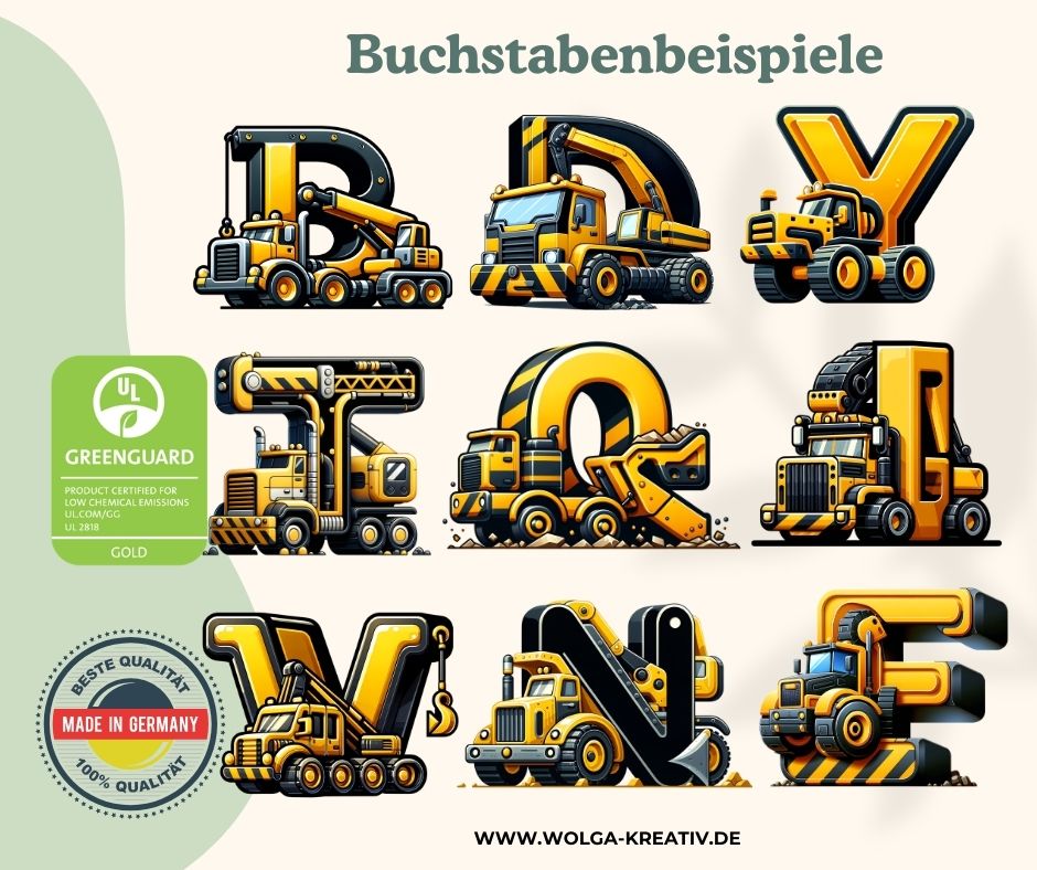 Kinder Edelstahl Trinkflasche mit Baustellen Buchstabe Design und personalisiertem Namen für Schule oder Kindergarten