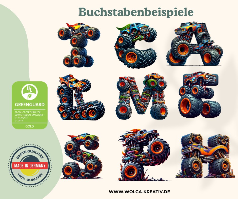 Frühstücksbrettchen Kinder personalisiert mit Monstertruck und Initiale
