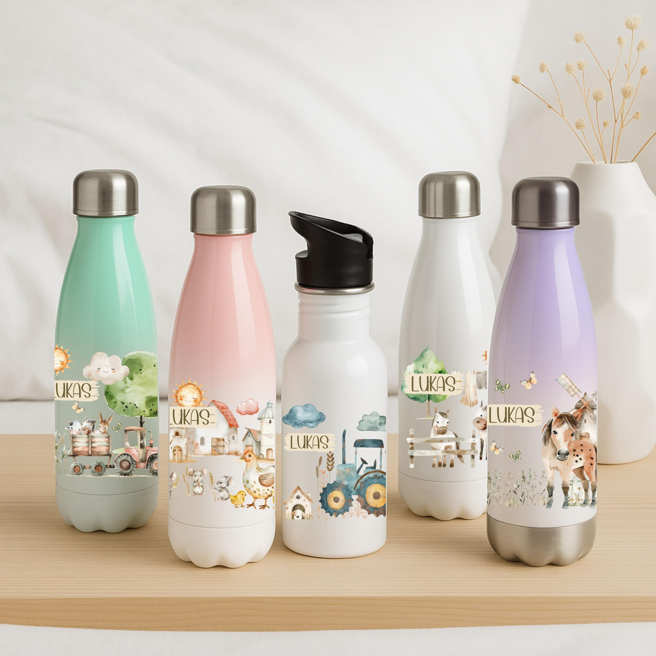 Personalisierte Trinkflasche für Kinder – Bauernhof Motive