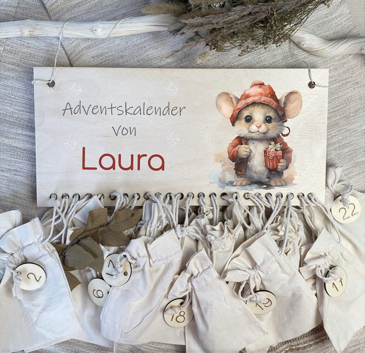 Personalisierter Holz-Adventskalender Maus