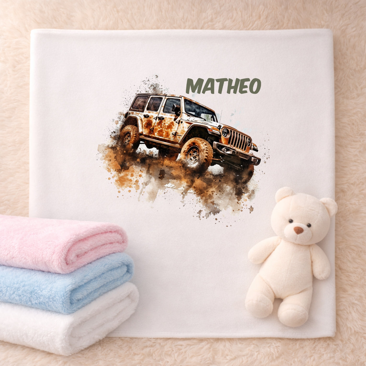 Personalisierte Babydecke mit Namen Auto Kuscheldecke