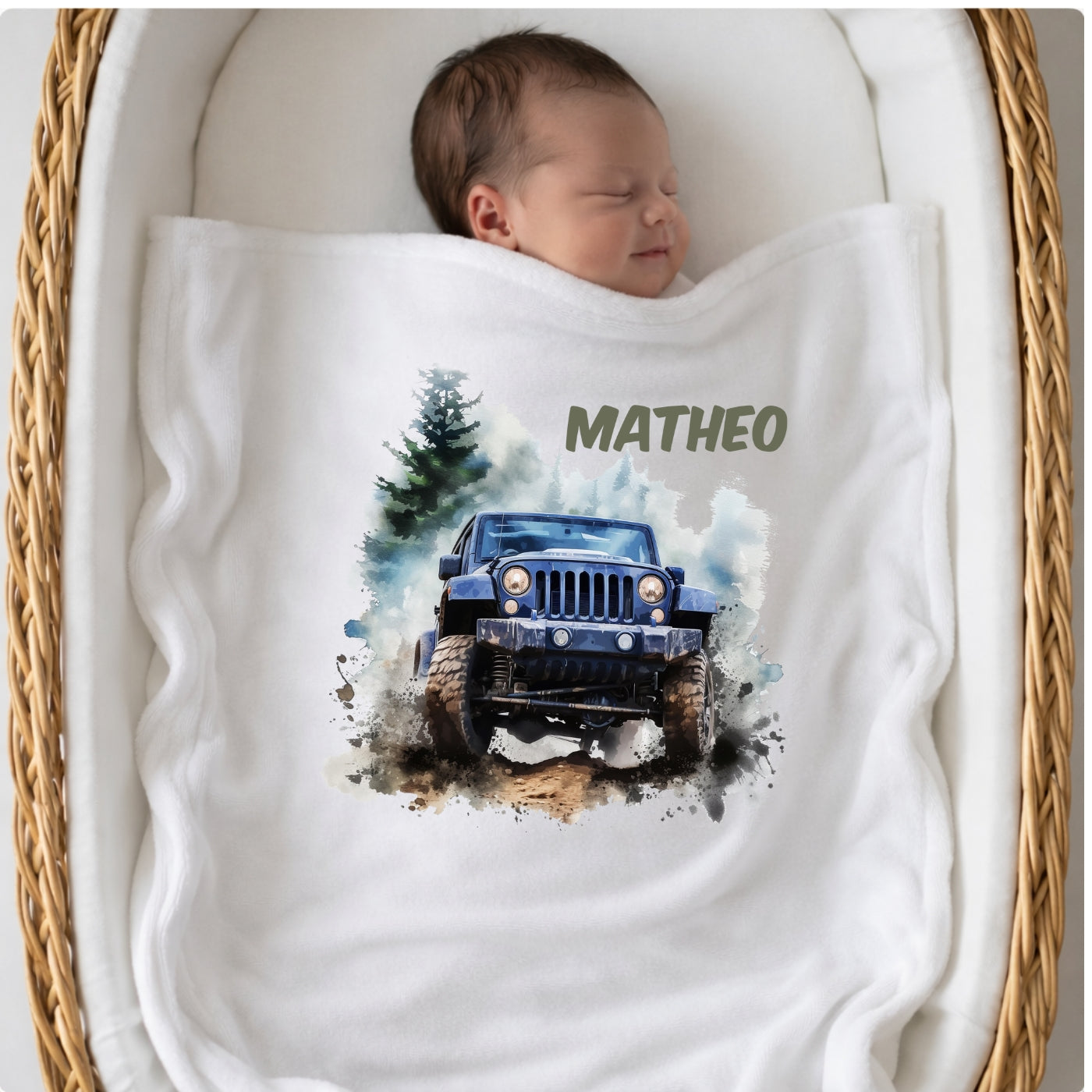 Personalisierte Babydecke mit Namen Auto Kuscheldecke