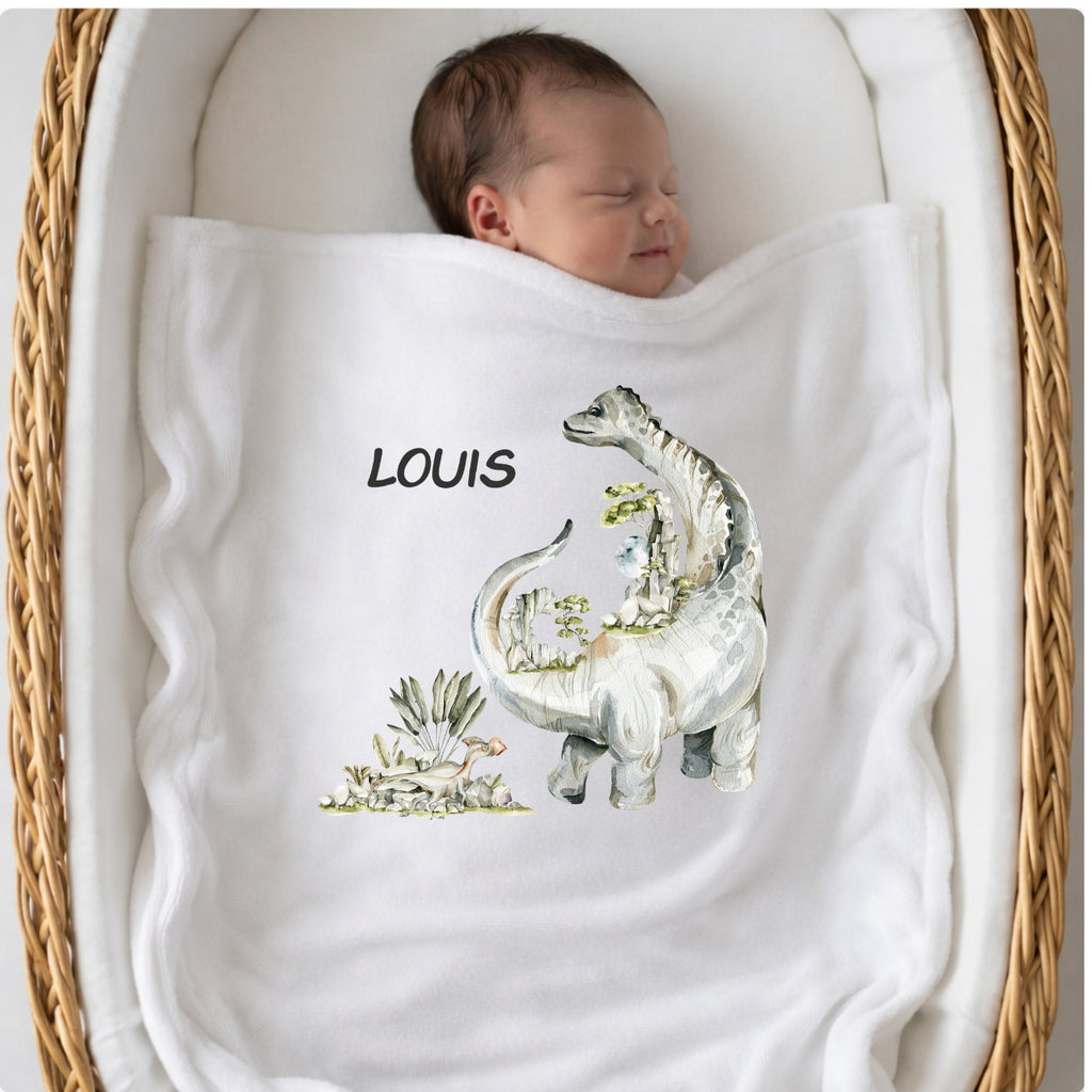 Personalisierte Babydecke mit Namen Dino Kuscheldecke