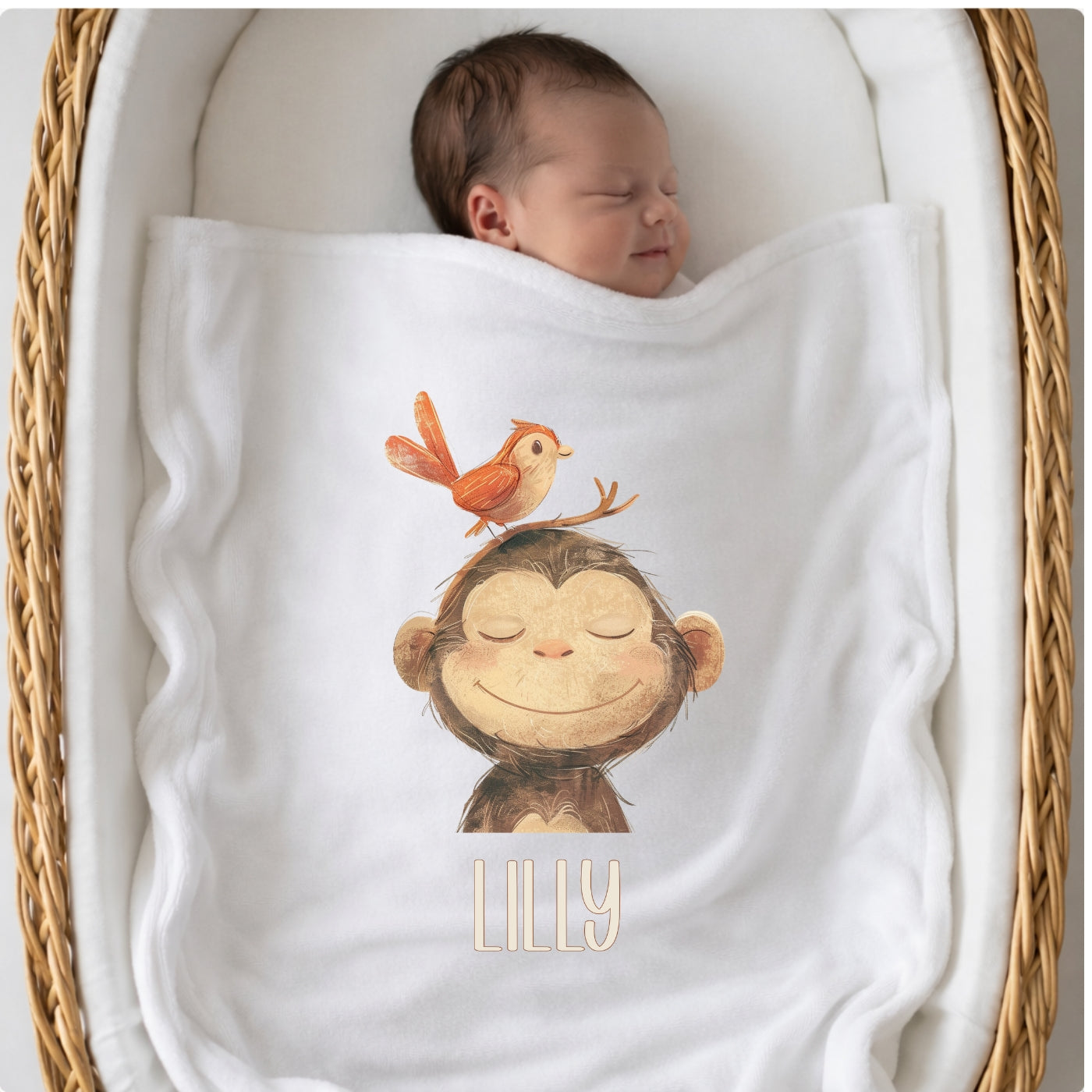 Personalisierte Babydecke mit Namen Tiere Beige Kuscheldecke