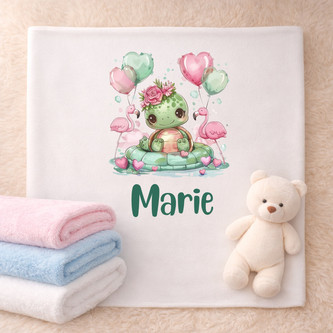 Personalisierte Babydecke mit Namen Tiere grün Kuscheldecke