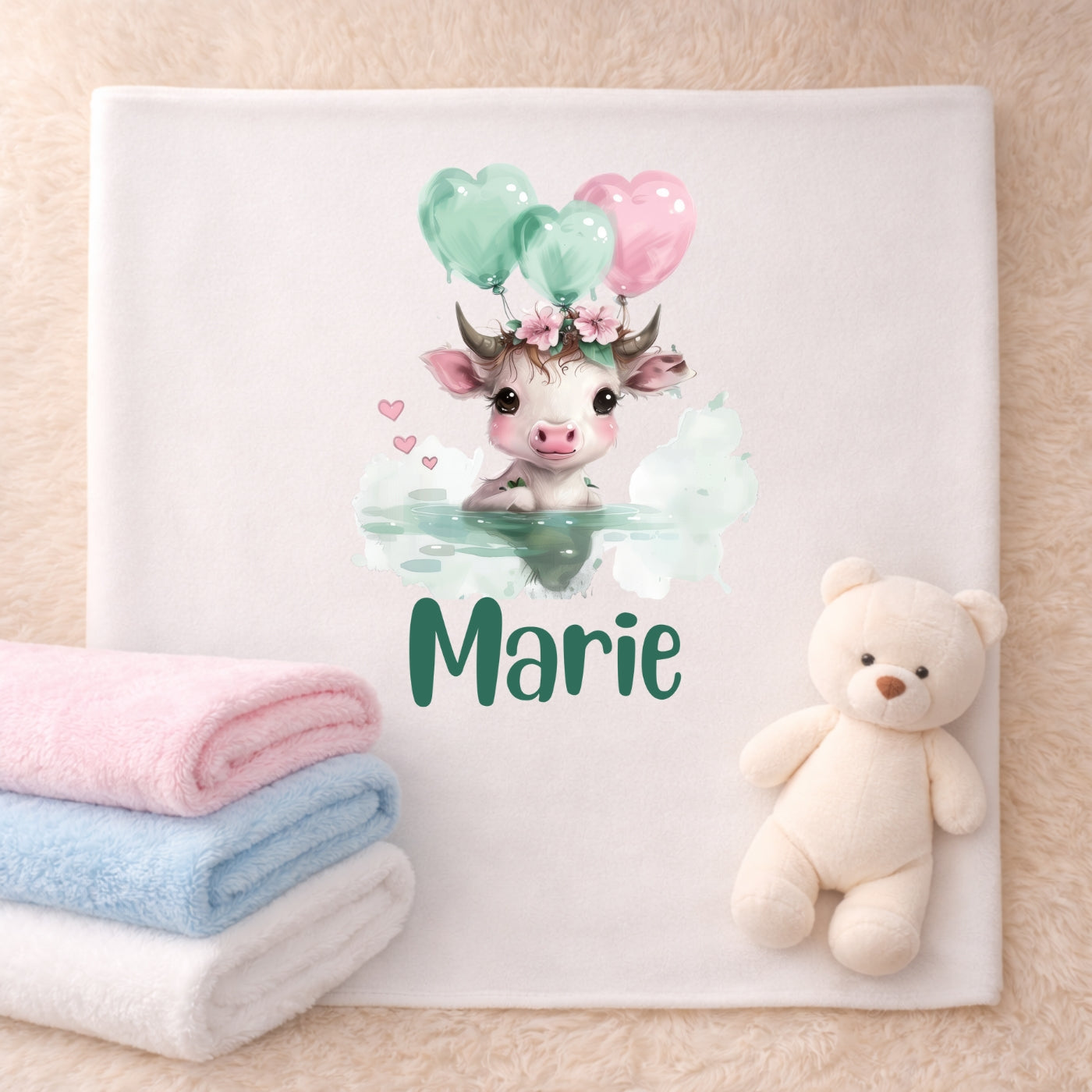 Personalisierte Babydecke mit Namen Tiere grün Kuscheldecke