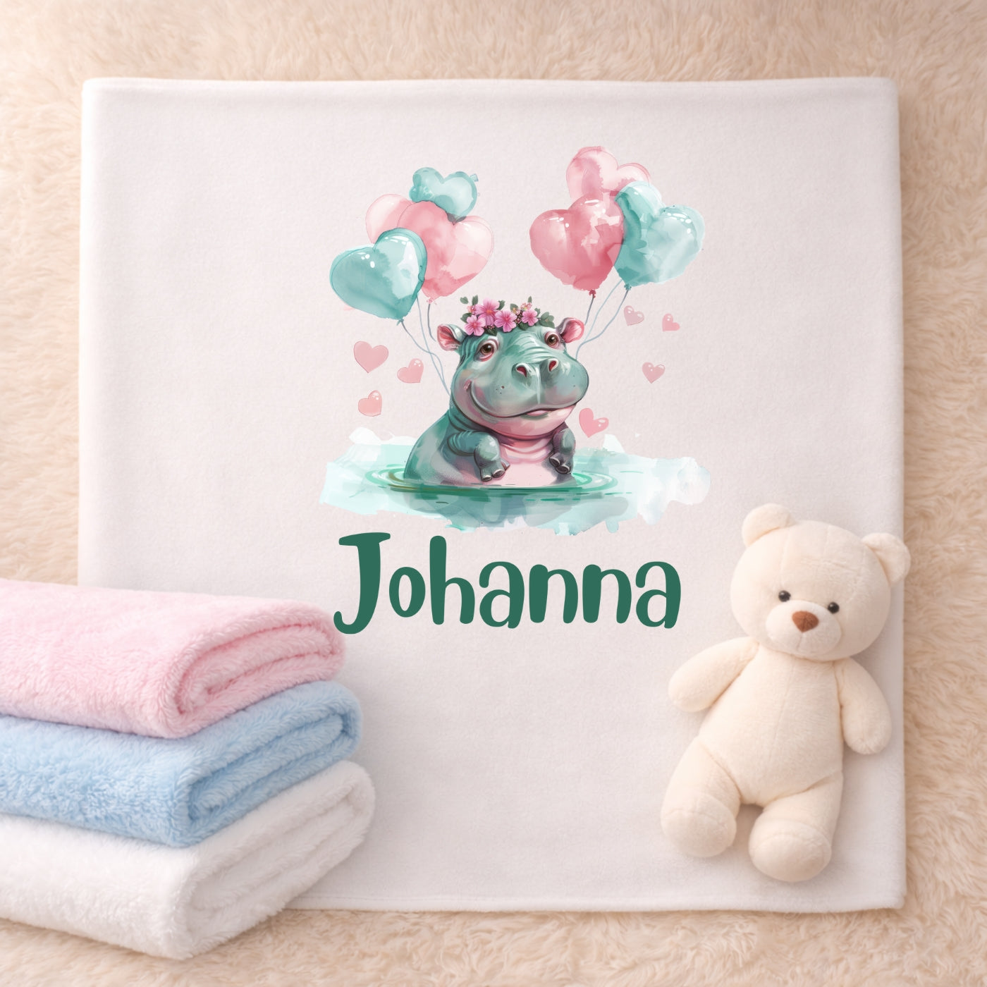 Personalisierte Babydecke mit Namen Tiere grün Kuscheldecke