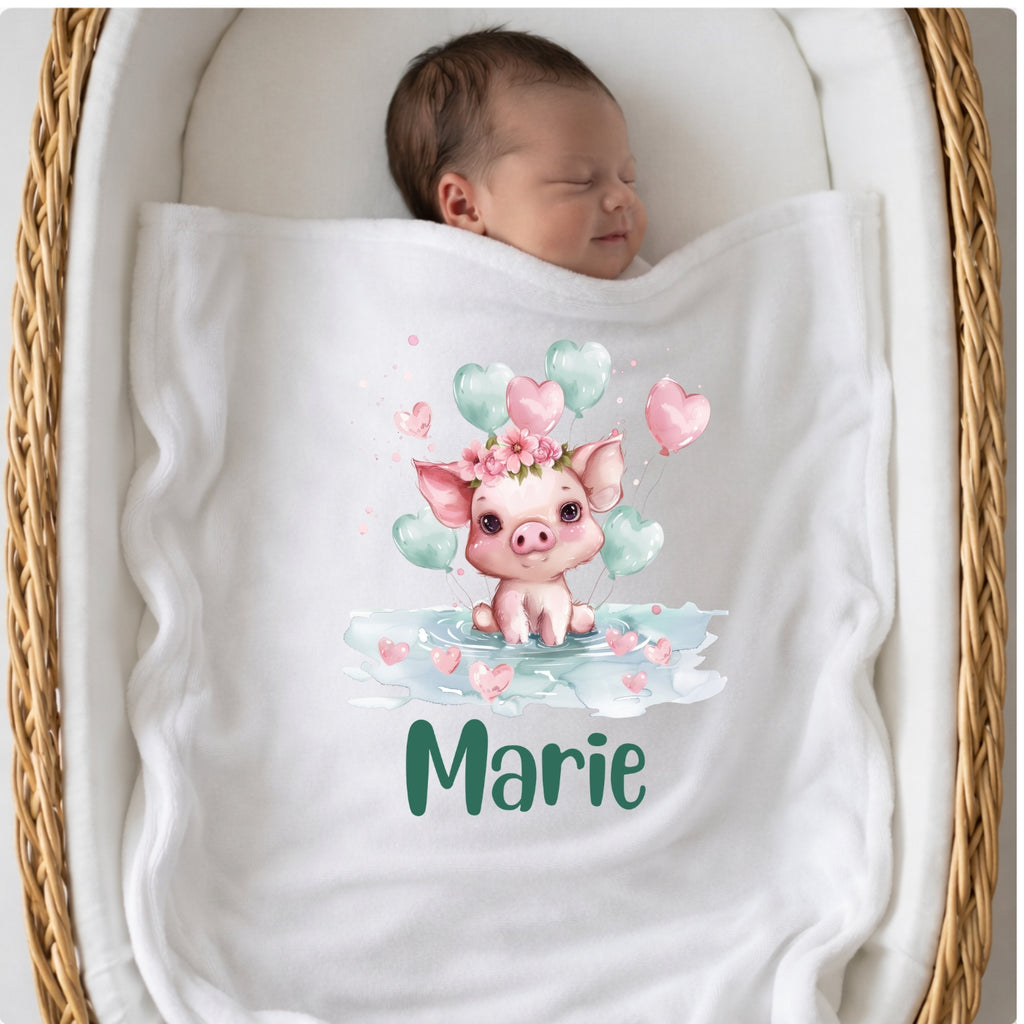 Personalisierte Babydecke mit Namen Tiere grün Kuscheldecke