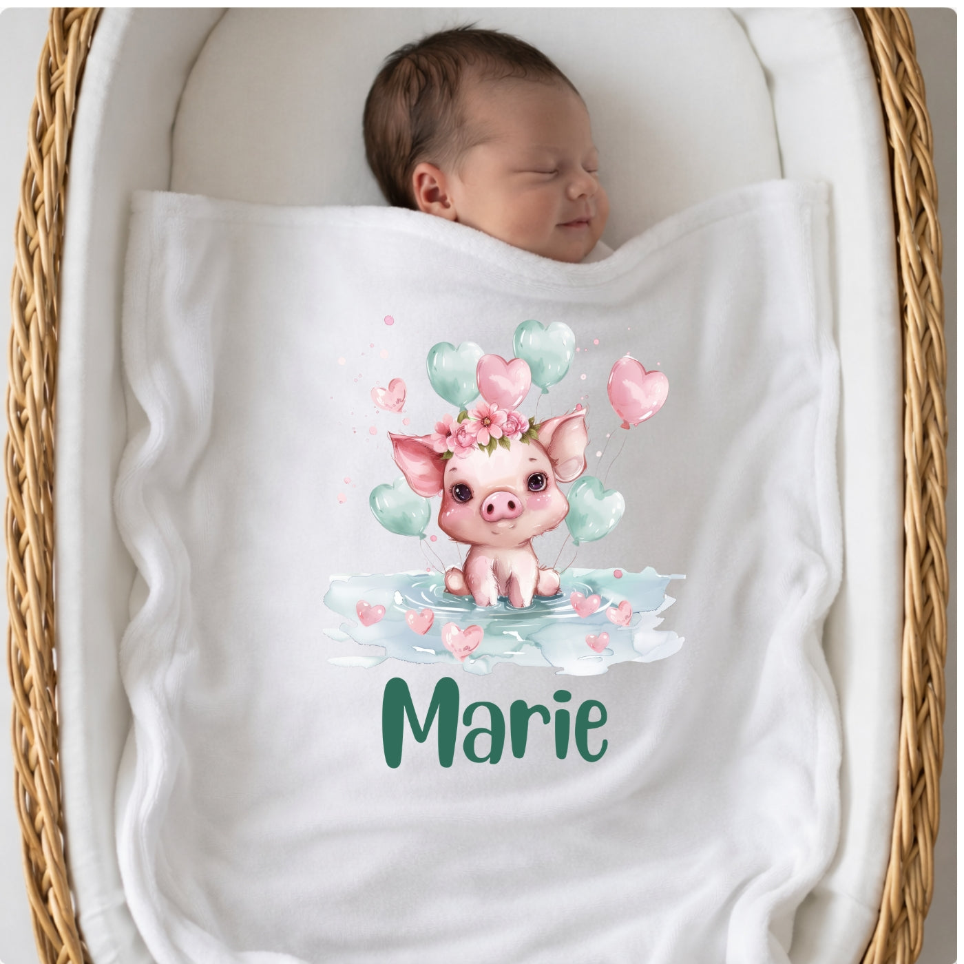 Personalisierte Babydecke mit Namen Tiere grün Kuscheldecke