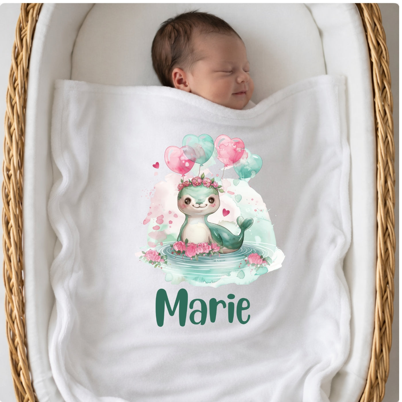 Personalisierte Babydecke mit Namen Tiere grün Kuscheldecke