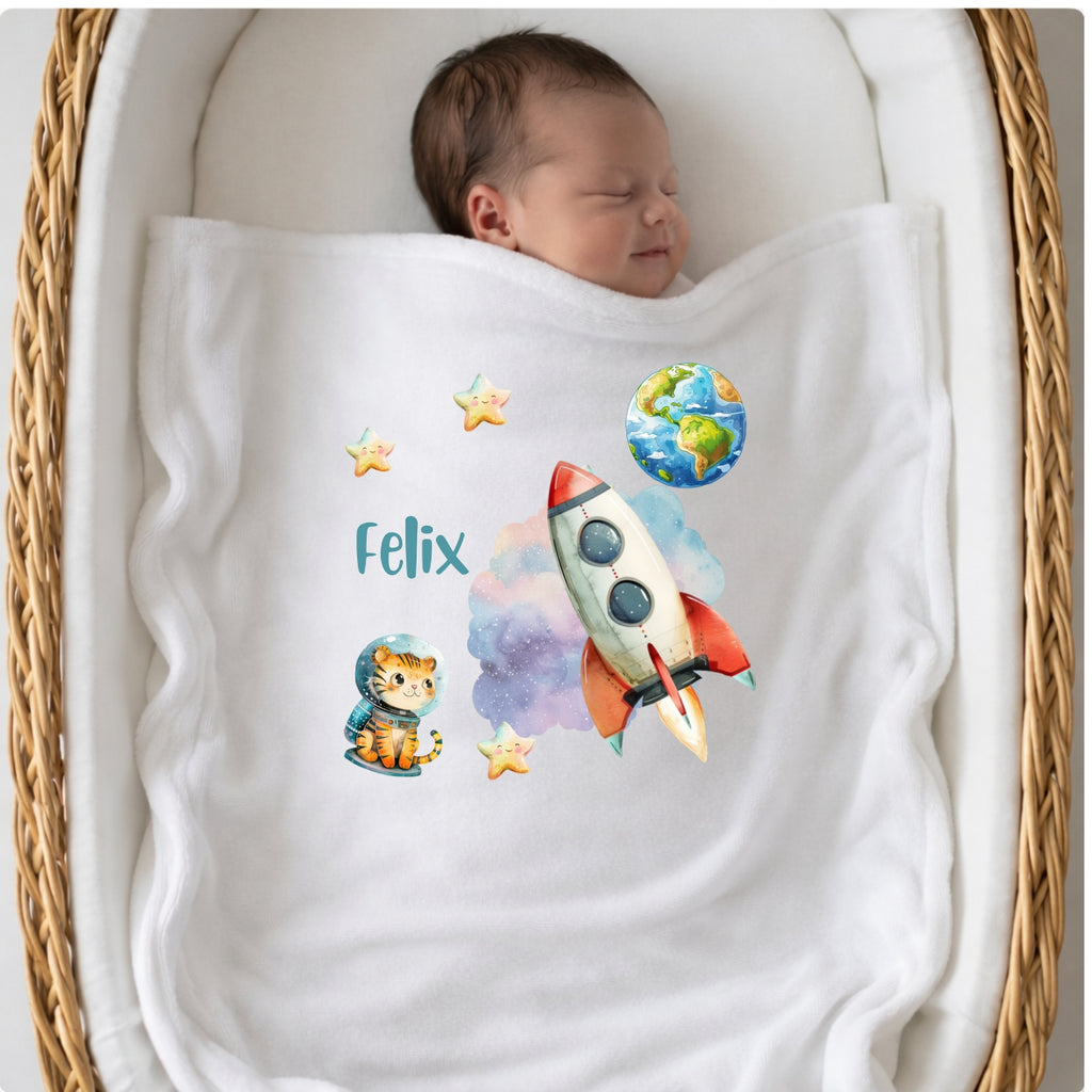Personalisierte Babydecke mit Namen Weltall Kuscheldecke