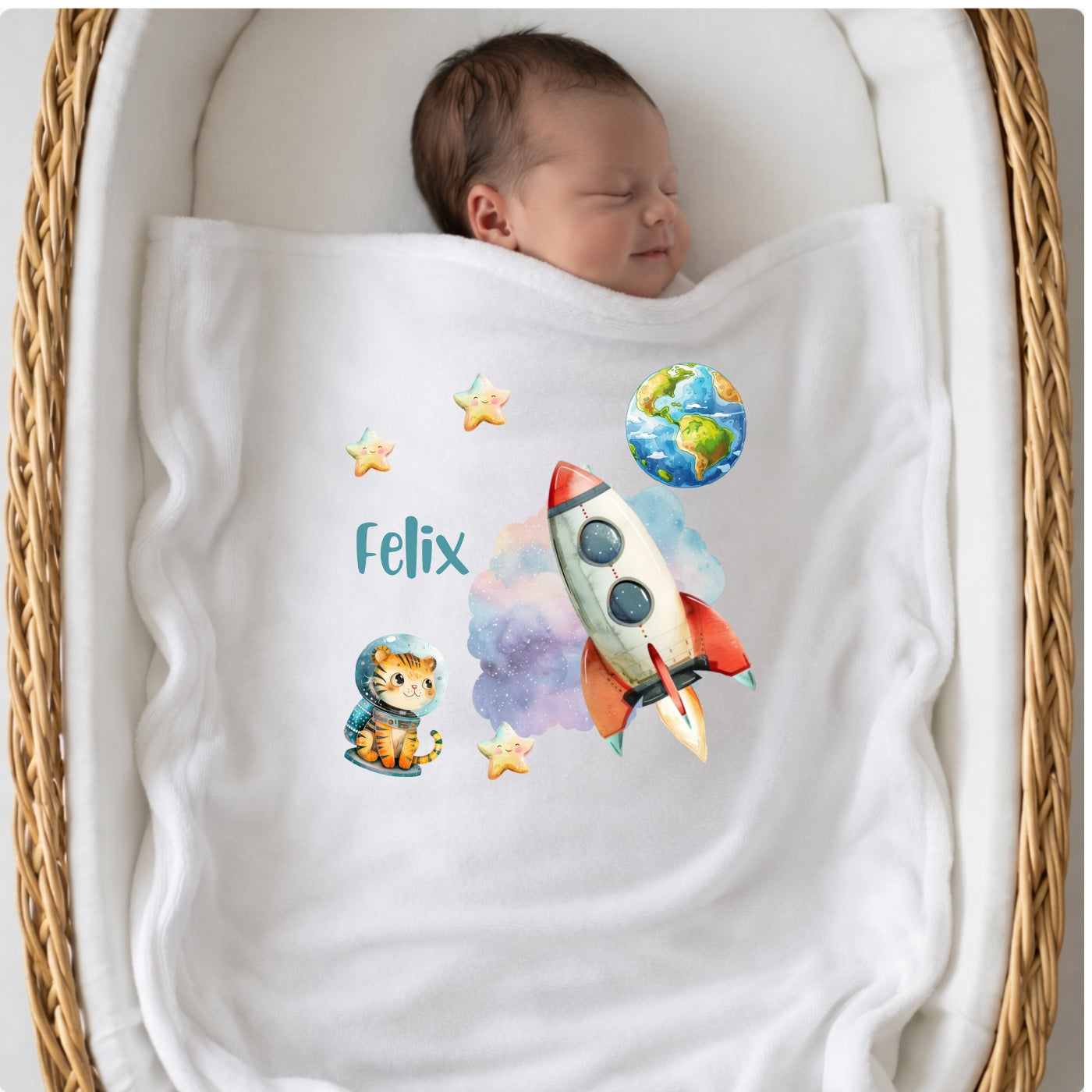 Personalisierte Babydecke mit Namen Weltall Kuscheldecke