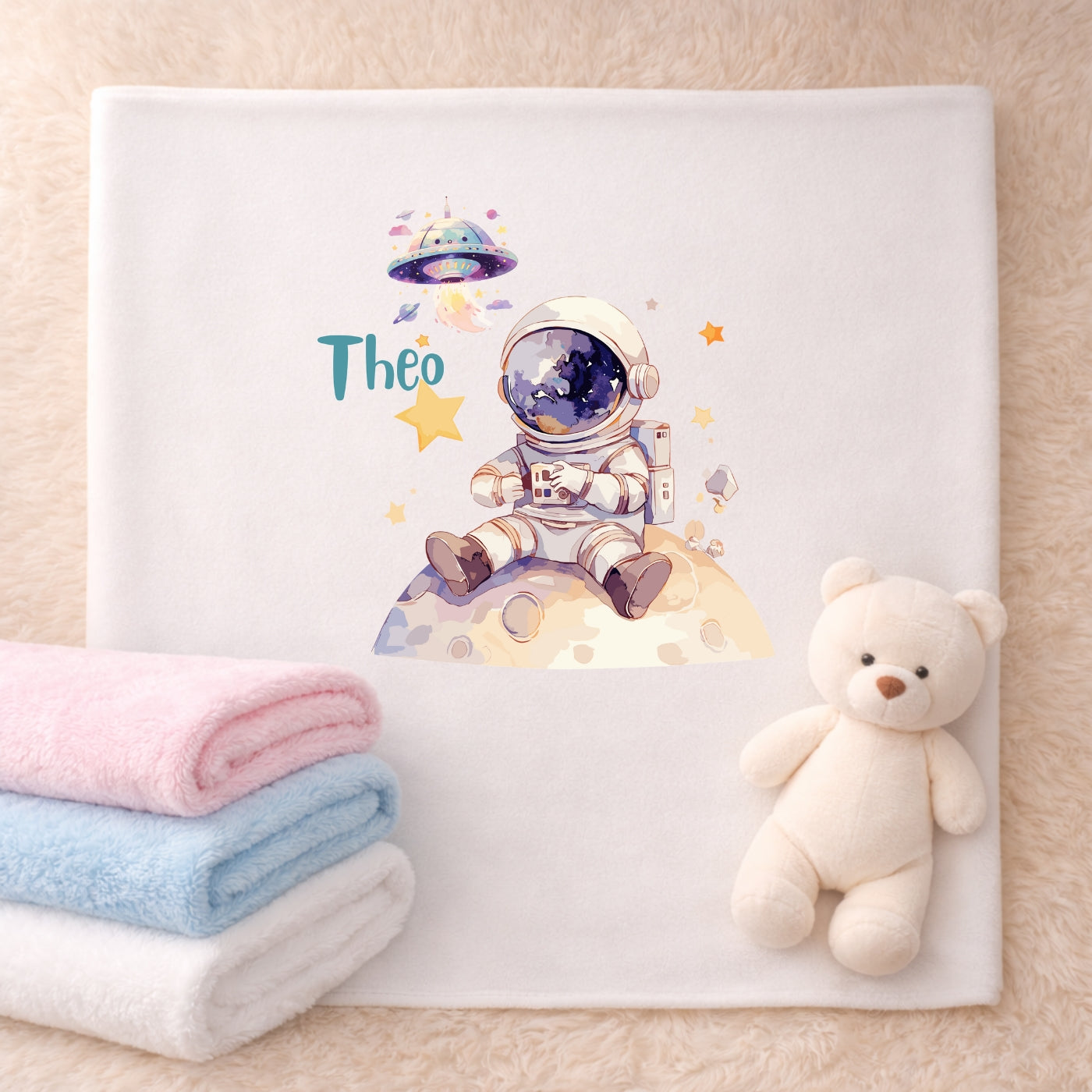 Personalisierte Babydecke mit Namen Weltall Kuscheldecke