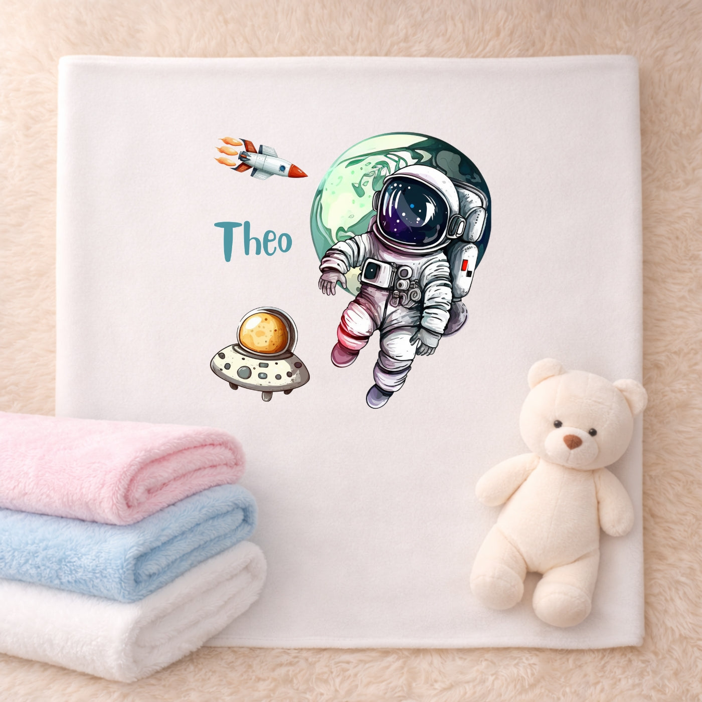 Personalisierte Babydecke mit Namen Weltall Kuscheldecke
