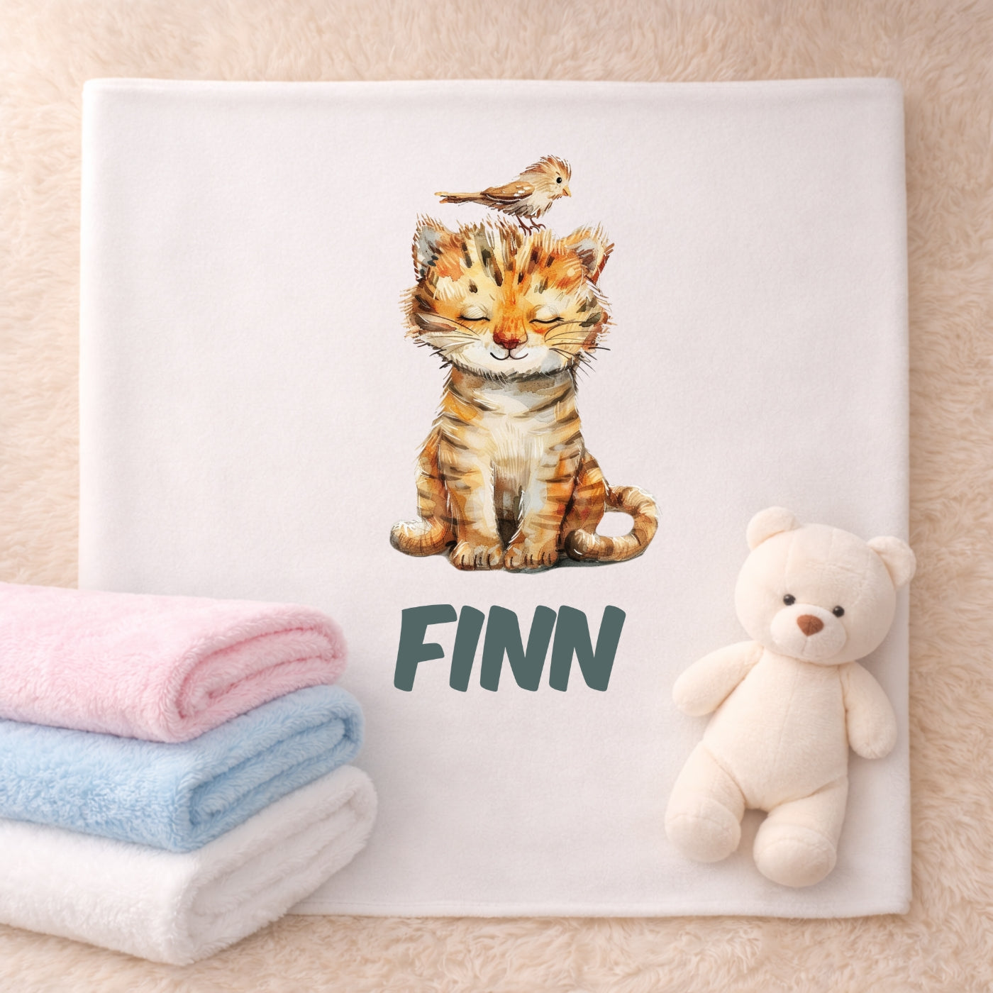 Personalisierte Babydecke mit Namen Tiere bunt Kuscheldecke