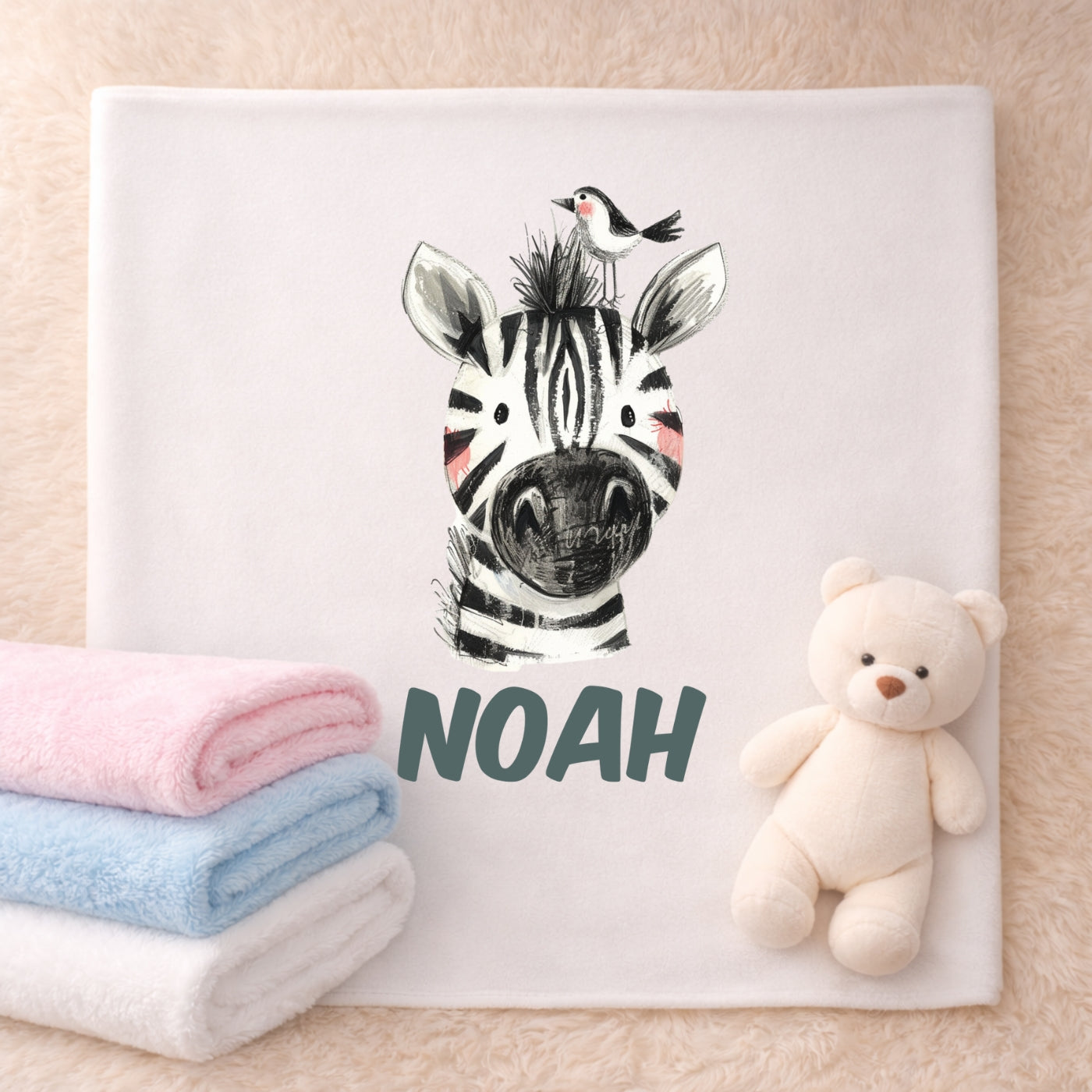 Personalisierte Babydecke mit Namen Tiere bunt Kuscheldecke