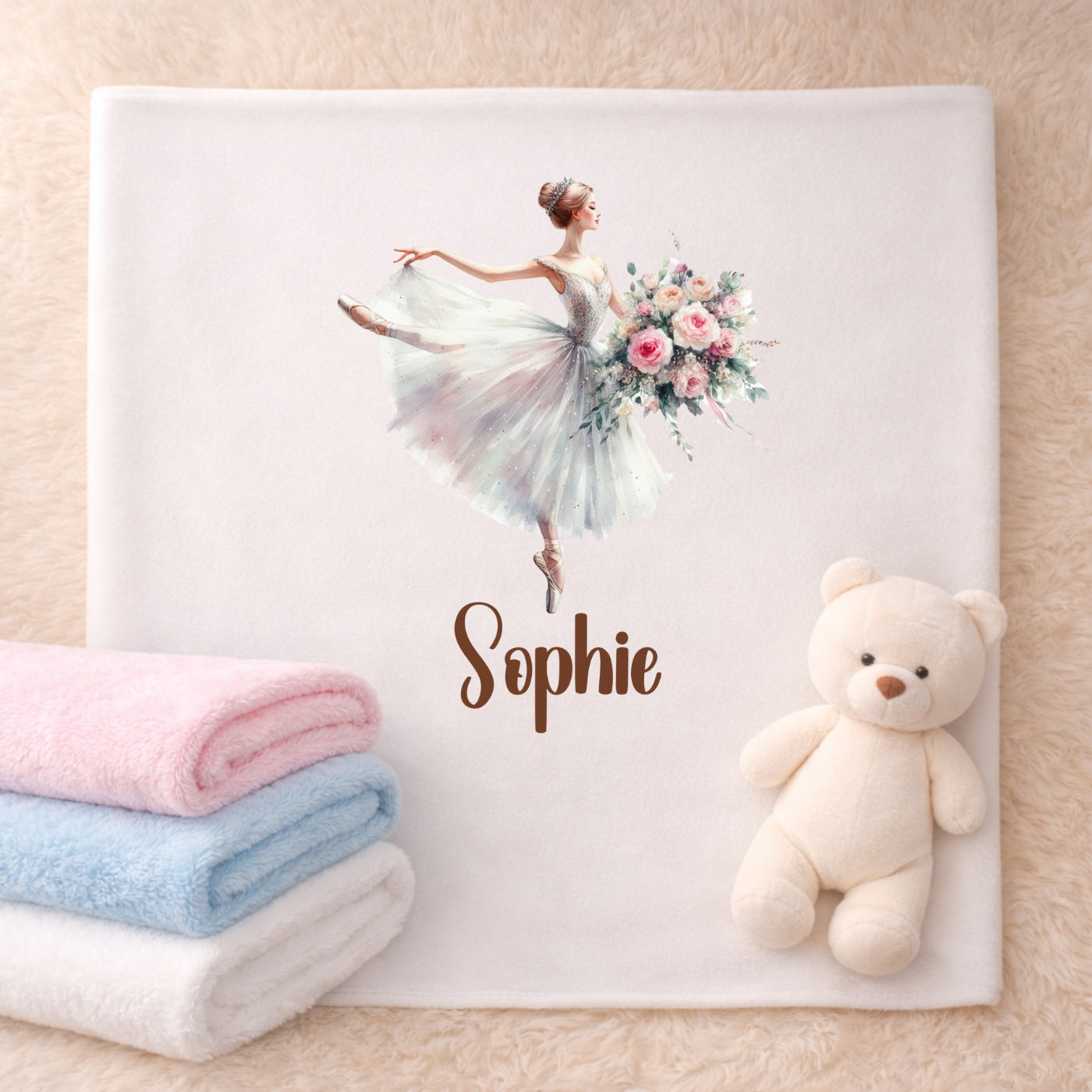 Personalisierte Babydecke mit Namen – Kuscheldecke Ballerina extra weich