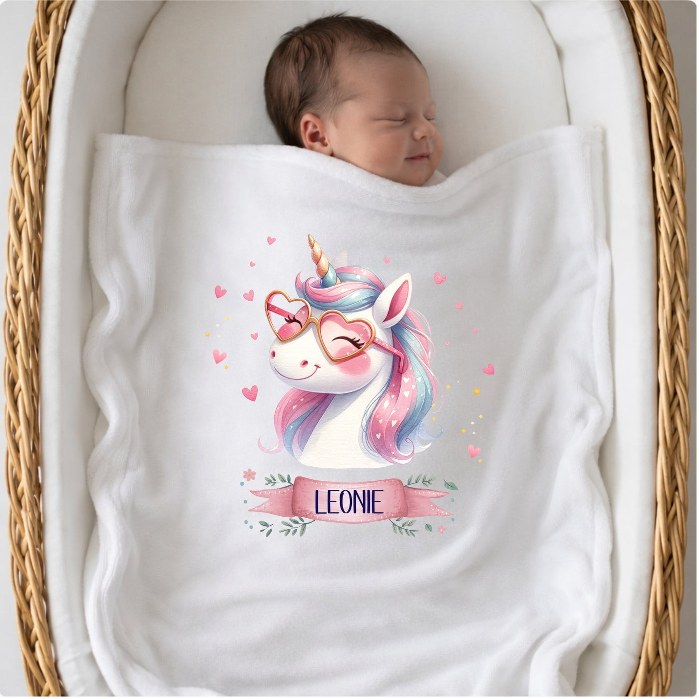 Personalisierte Babydecke mit Namen Einhorn Kuscheldecke