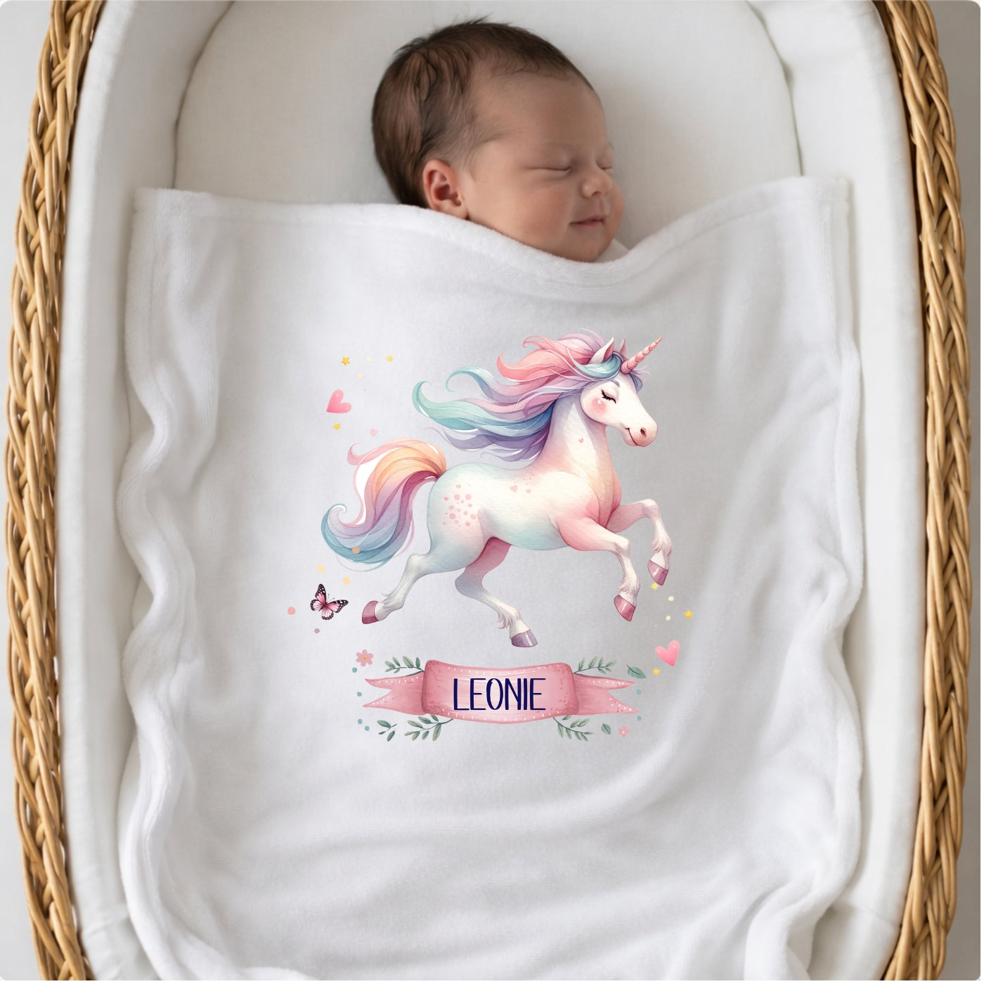 Personalisierte Babydecke mit Namen Einhorn Kuscheldecke