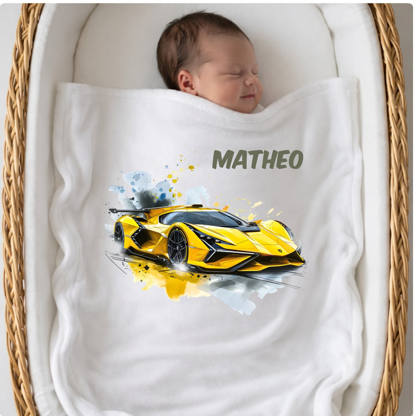 Personalisierte Babydecke mit Namen Auto Kuscheldecke