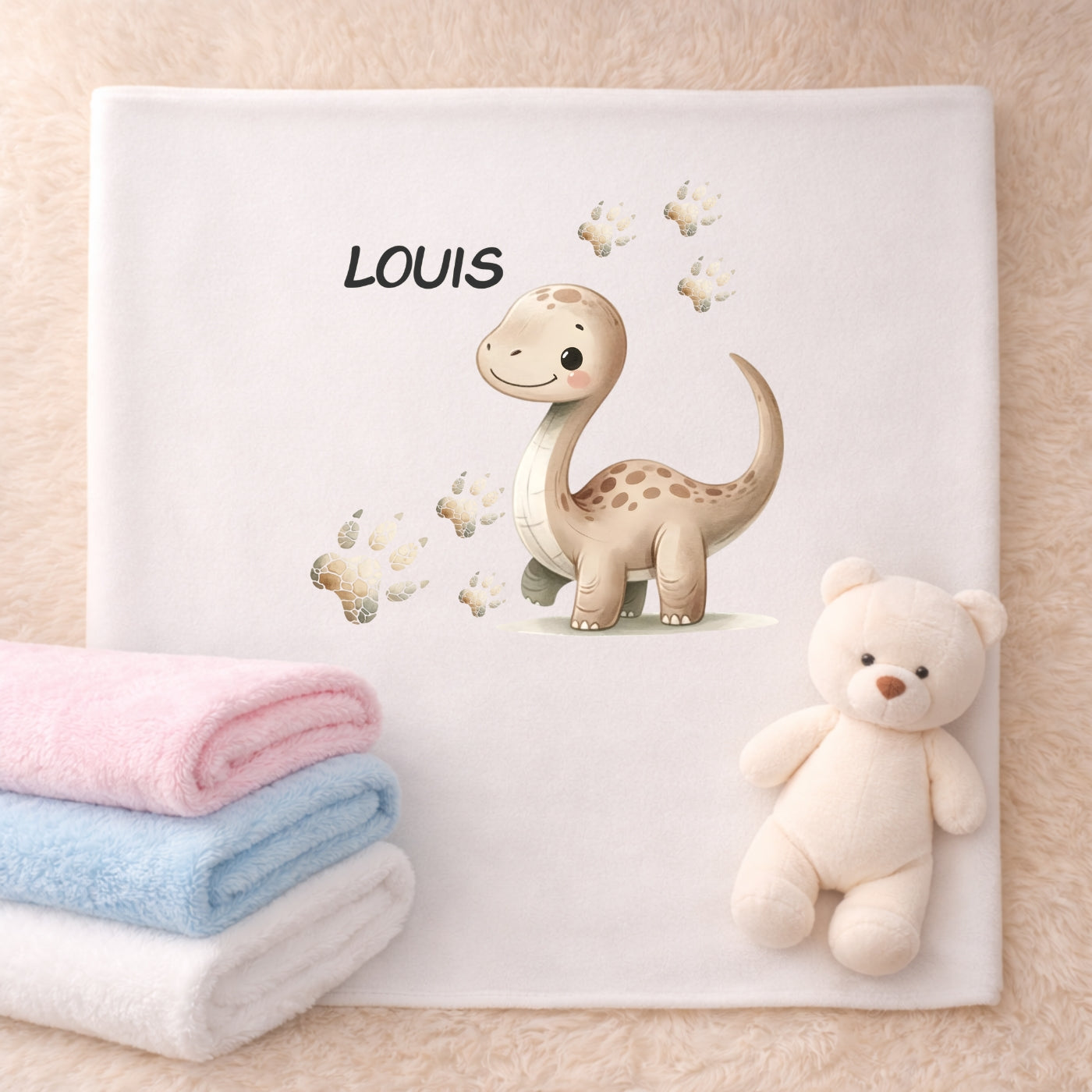 Personalisierte Babydecke mit Namen Dino Kuscheldecke