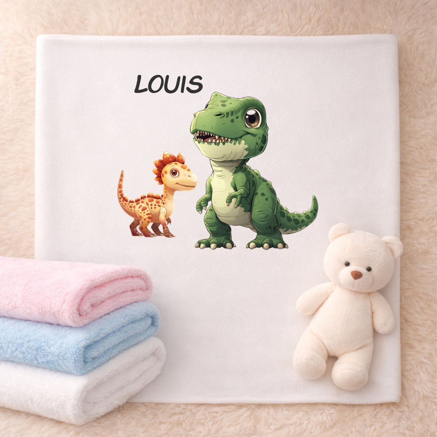 Personalisierte Babydecke mit Namen Dino Kuscheldecke