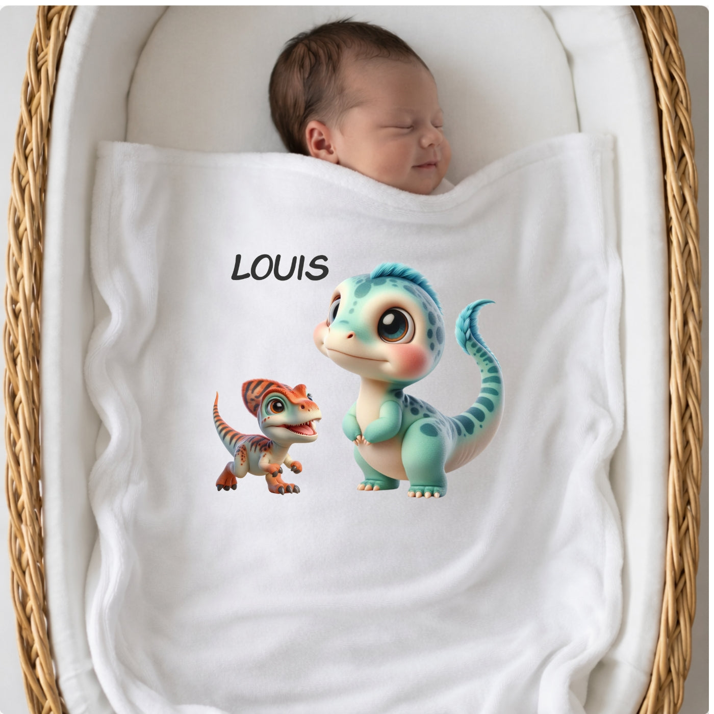 Personalisierte Babydecke mit Namen Dino Kuscheldecke