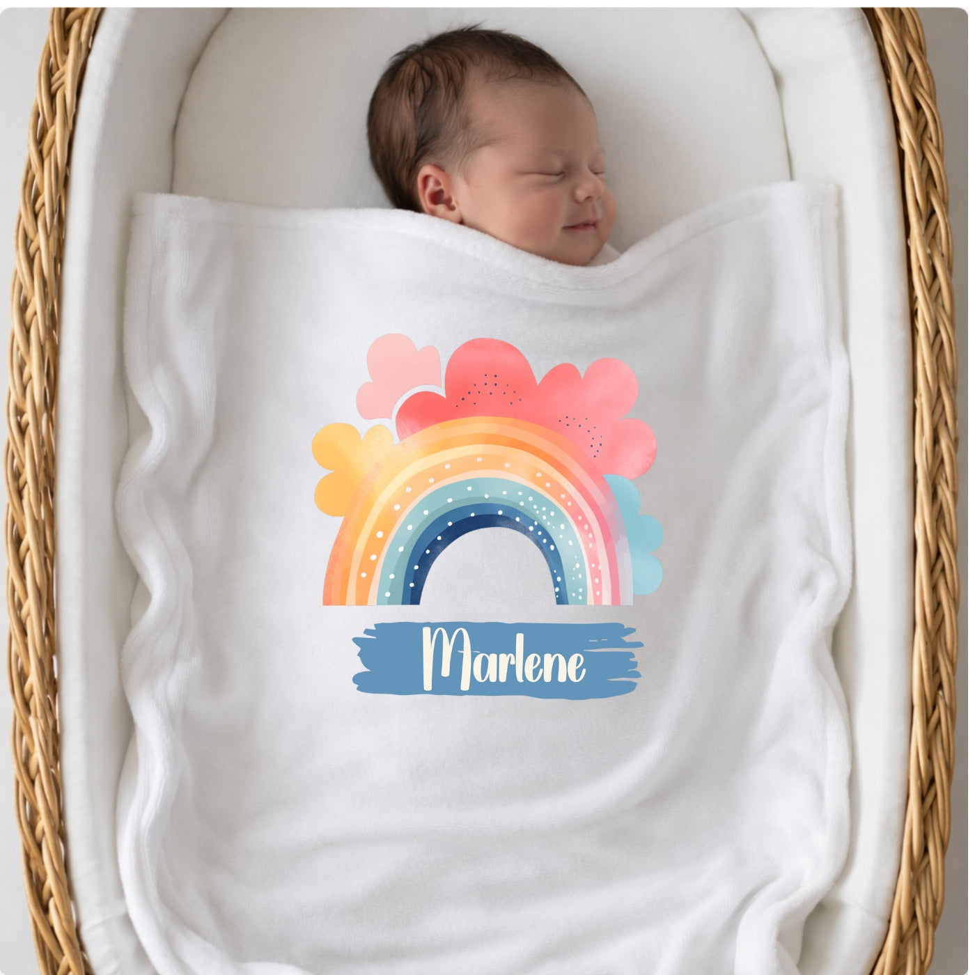 Personalisierte Babydecke mit Namen Regenbogen Kuscheldecke