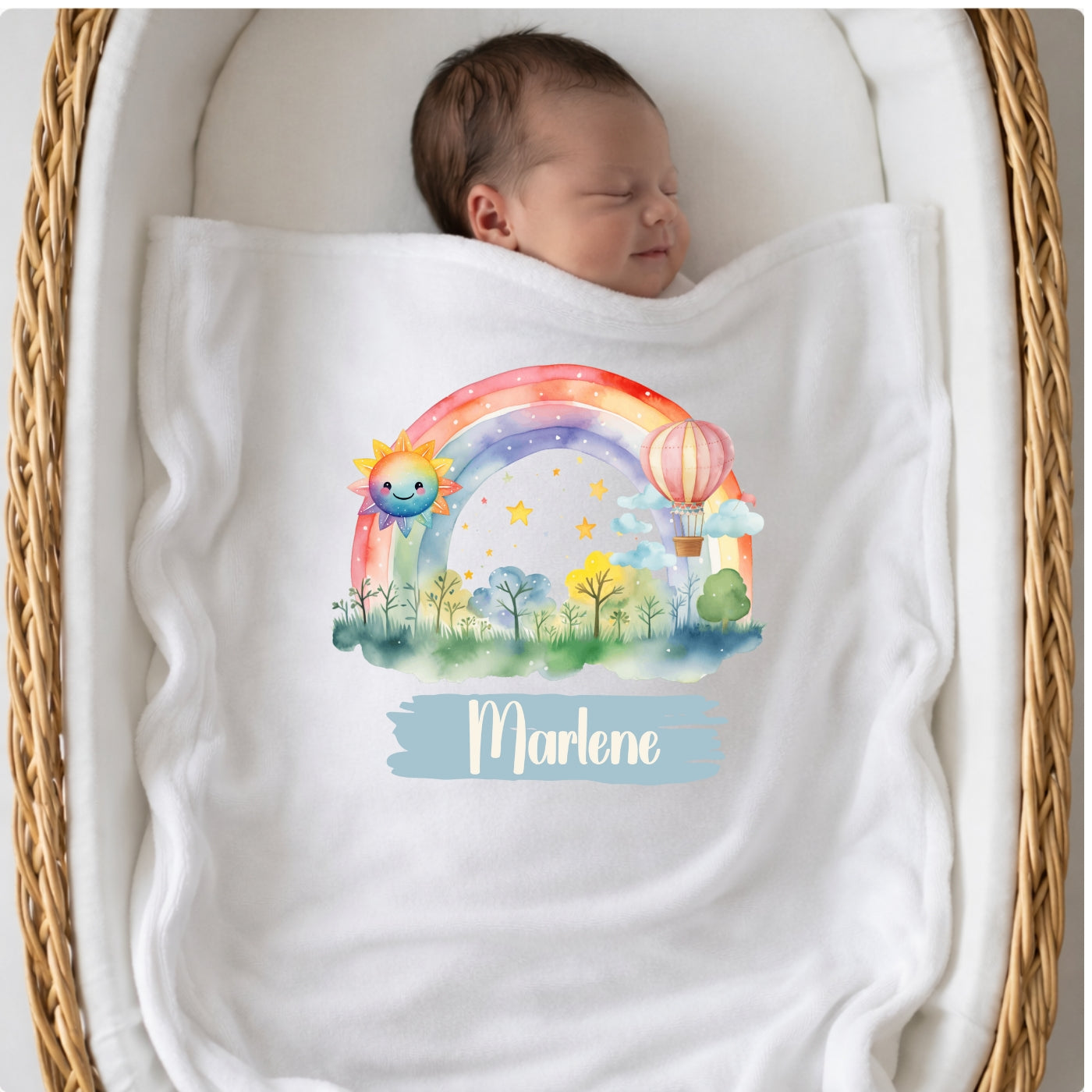 Personalisierte Babydecke mit Namen Regenbogen Kuscheldecke