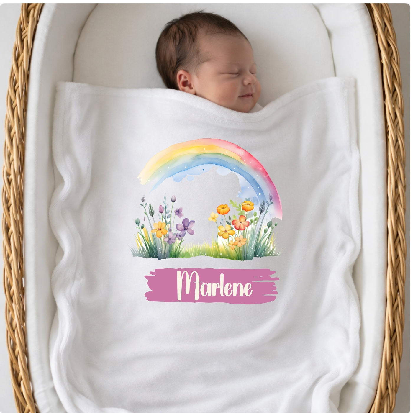 Personalisierte Babydecke mit Namen Regenbogen Kuscheldecke
