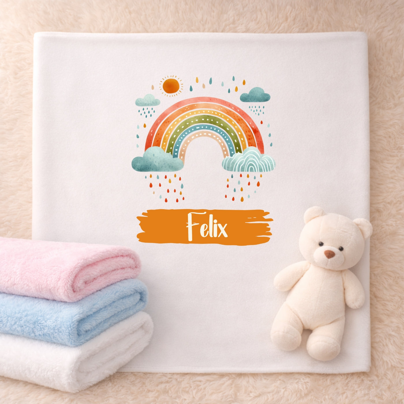 Personalisierte Babydecke mit Namen Regenbogen Kuscheldecke