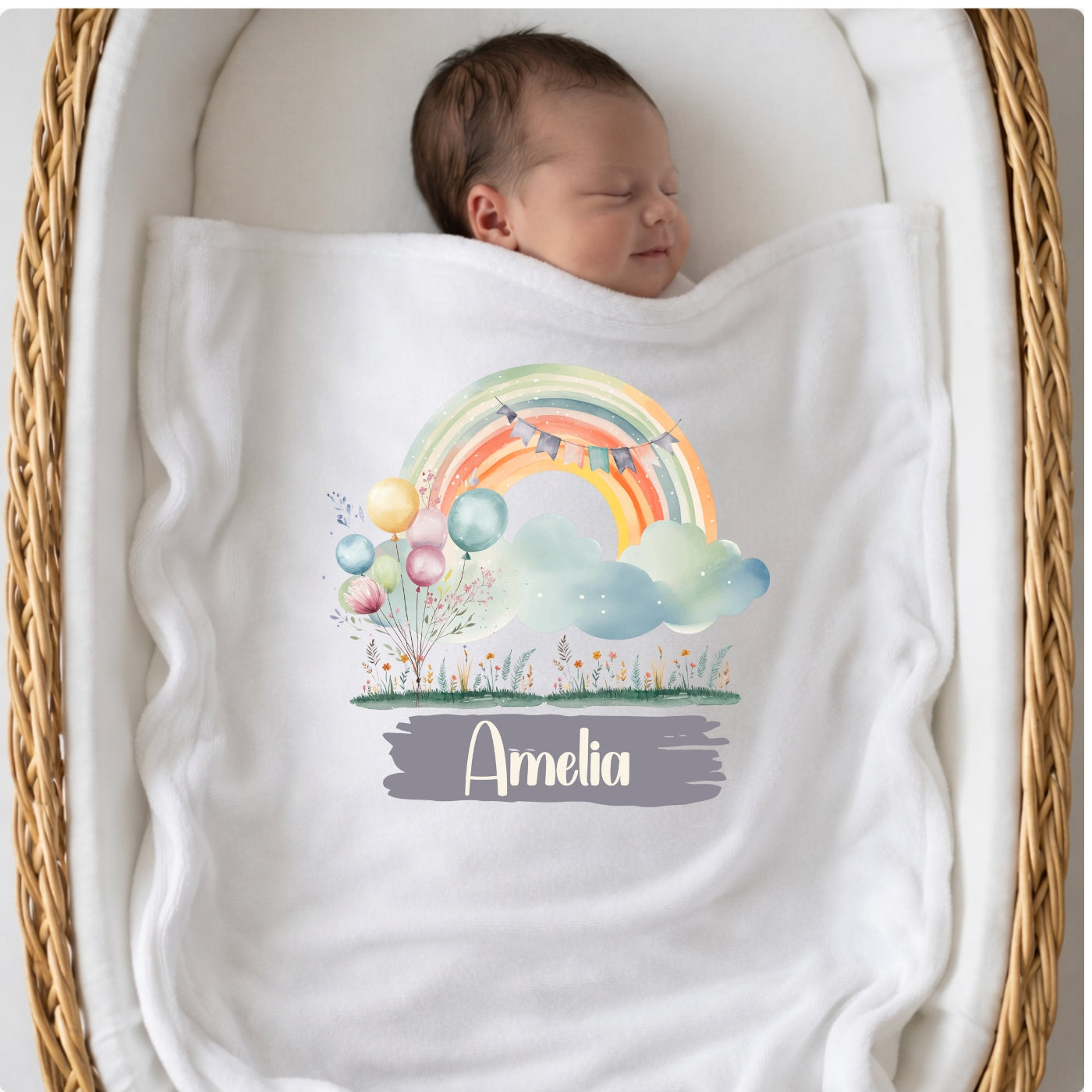 Personalisierte Babydecke mit Namen Regenbogen Kuscheldecke