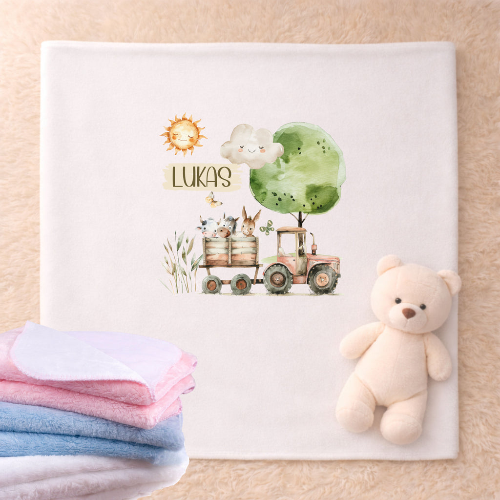 Personalisierte Babydecke mit Namen Bauernhof Kuscheldecke als kuscheliges Geschenk zur Geburt