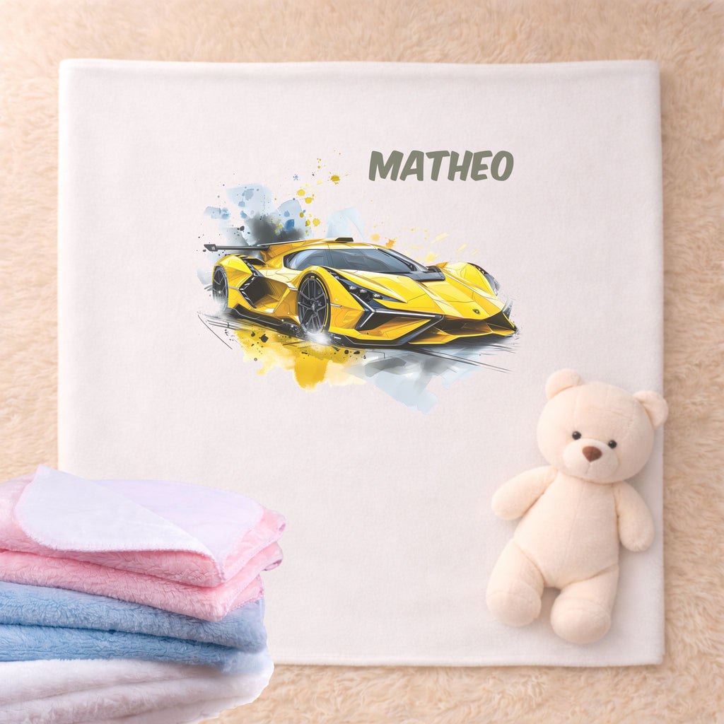 Personalisierte Babydecke mit Namen Auto Kuscheldecke aus weichem Plüsch liebevoll gestaltet