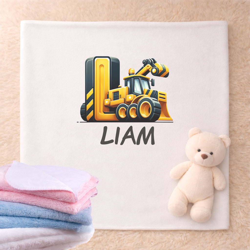 Babydecke personalisiert mit Baustelle Design und Bagger Motiven als kuschelige Decke fuer Babys
