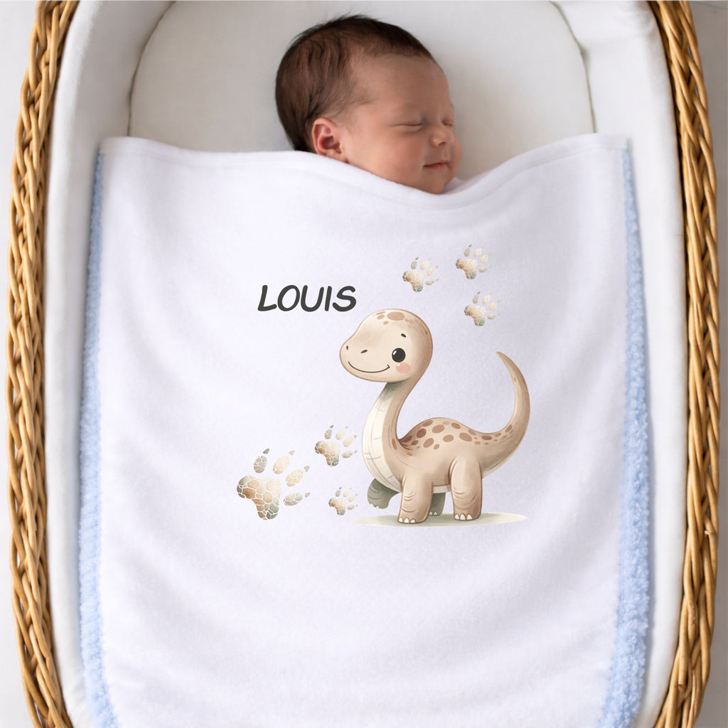 Personalisierte Babydecke mit Namen Dino Kuscheldecke aus weichem Plüsch liebevoll gestaltet