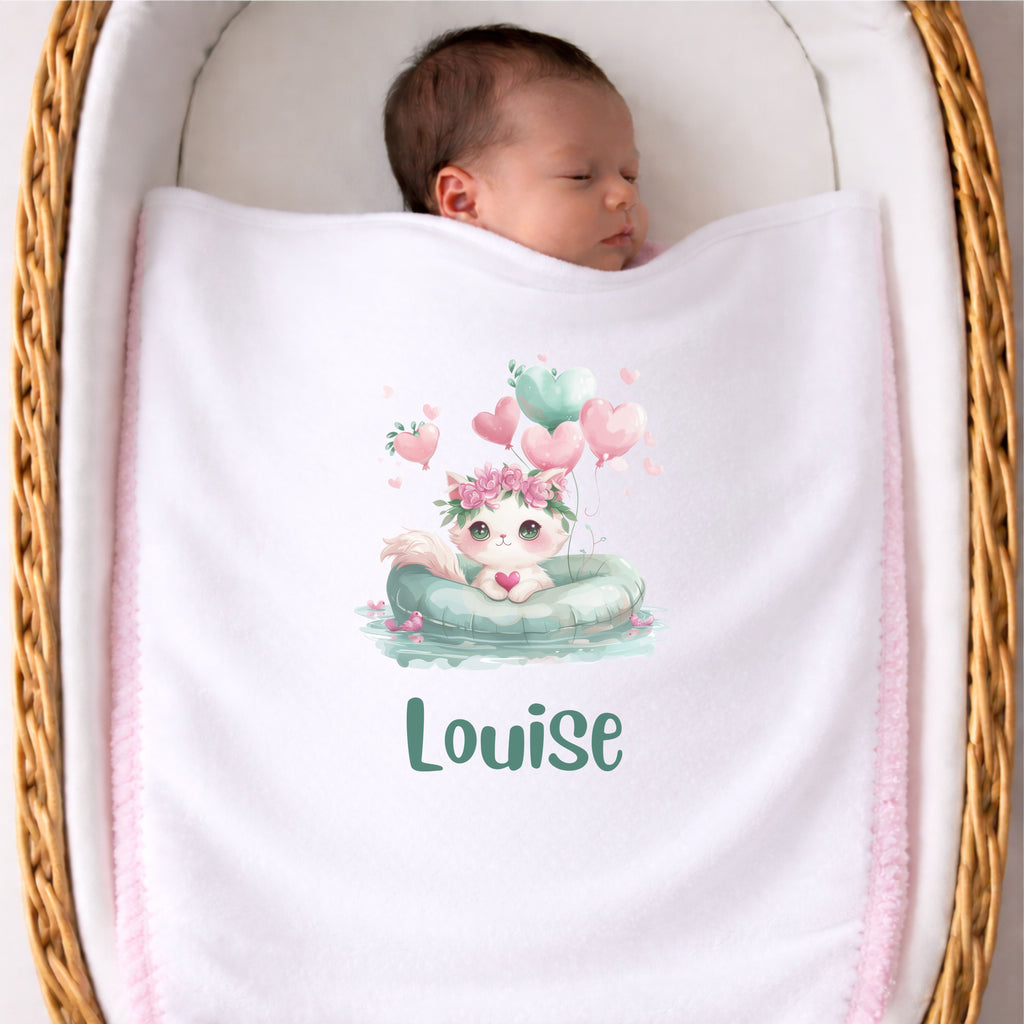 Personalisierte Babydecke mit Namen Tiere grün Kuscheldecke aus weichem Plüsch mit sanften Tiermotiven