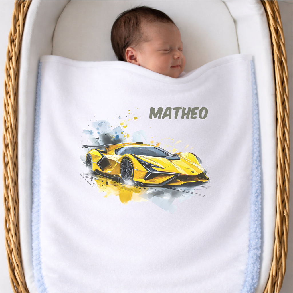 Kuscheldecke Baby Auto Motiv personalisiert als Geschenk zur Geburt oder Taufe