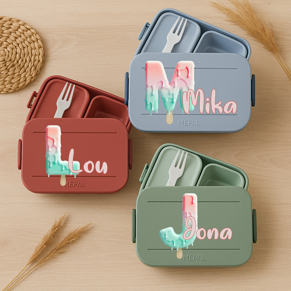 Personalisierte Brotdose mit Namen und Eisstiel Motiv für Kinder