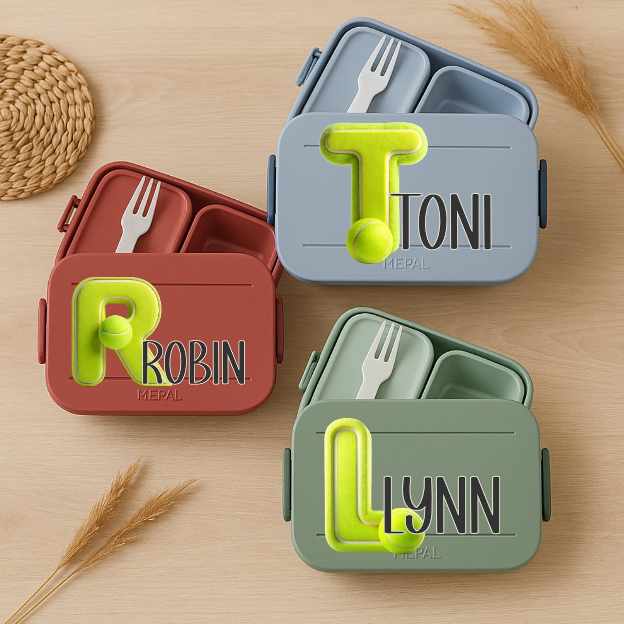 Personalisierte Brotdose mit Namen und Tennis Motiv für Kinder