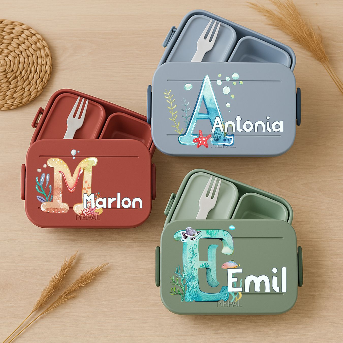 Personalisierte Brotdose mit Namen und Ozean Motiv für Kinder