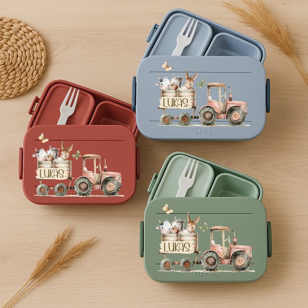 Coole Traktor-Brotdose Für Kinder – Mit Herausnehmbarem Fach, BPA-frei, Personalisierbar