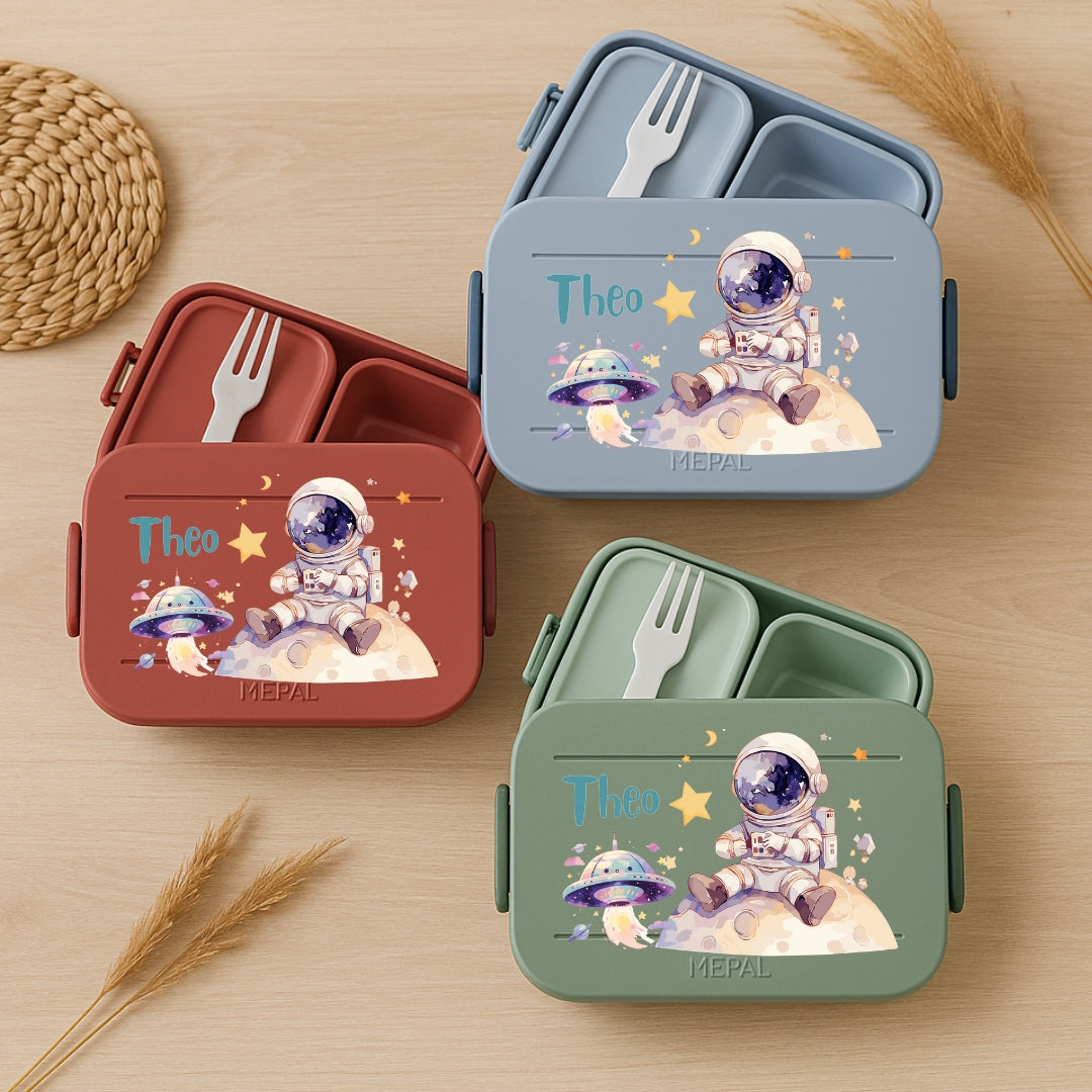 Kinder Bento Box Midi – Weltraum Design Mit Namen – 900 Ml – Für Schule & Kita – Spülmaschinenfest